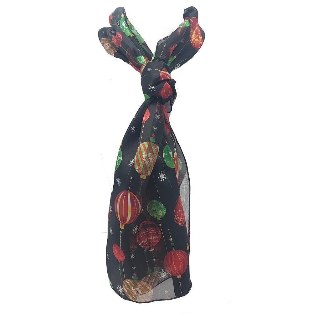 6673 Holiday Fun Christmas Ornament Print Lightweight Fashion Scarf, 60"